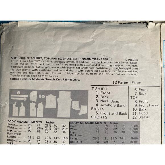 Butterick Sewing pattern 5908 kids hoodie pants shorts sz 14 - Picture 4 of 9